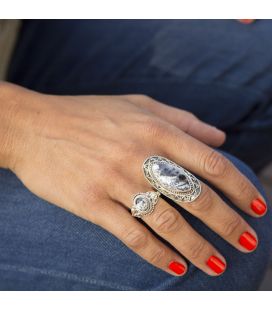 BAGUE INDIENNE EN ARGENT ET DENTRITE, POUR HOMME ET FEMME 