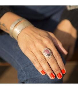 INDIAN RING, SILVER 925 AND RHODONITE, FOR WOMEN