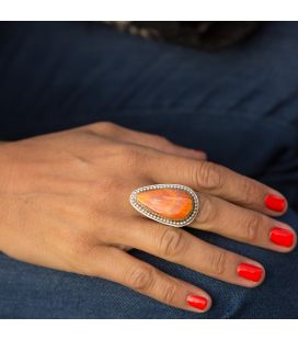  Native American Navajo Ring, Spiney Oyster and Silver 925, for women