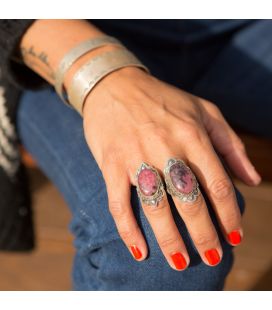 BAGUE EN ARGENT ET GROSSE RHODONITE, COLLECTION INDE