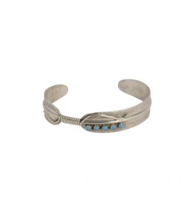 Bracelet Navajo "Plume" en Argent et Turquoise par Vivian Jones, pour homme et femme