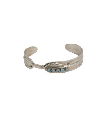 Native American Navajo Feather Bracelet for Woman, Silver and Turquoise