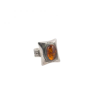 BAGUE TOUAREG, ARGENT ET AMBRE, COLLECTION AFRIQUE, POUR FEMME 