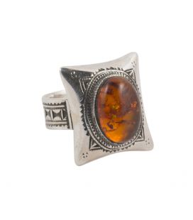 BAGUE TOUAREG, ARGENT ET AMBRE, COLLECTION AFRIQUE, POUR FEMME 