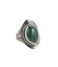 BAGUE TOUAREG EN ARGENT GRAVE ET MALACHITE, COLLECTION AFRIQUE, POUR HOMME OU FEMME