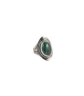 BAGUE TOUAREG EN ARGENT GRAVE ET MALACHITE, COLLECTION AFRIQUE, POUR HOMME OU FEMME