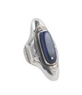 LONGUE BAGUE TOUAREG EN ARGENT GRAVE ET LAPIS LAZULI, COLLECTION AFRIQUE, POUR FEMME