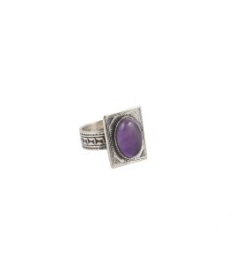 LONGUE BAGUE TOUAREG EN ARGENT GRAVE ET AMETHYSTE, COLLECTION AFRIQUE, POUR FEMME