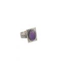 BAGUE TOUAREG CARRÉE EN ARGENT GRAVE ET AMETHYSTE, COLLECTION AFRIQUE, POUR FEMME