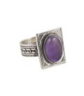 LONGUE BAGUE TOUAREG EN ARGENT GRAVE ET AMETHYSTE, COLLECTION AFRIQUE, POUR FEMME