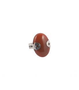 BAGUE TOUAREG EN ARGENT TRAVAILLÉ ET AGATE ORANGE, COLLECTION AFRIQUE, POUR FEMME