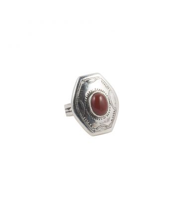 LONGUE BAGUE TOUAREG EN ARGENT ET AGATE, COLLECTION AFRIQUE, POUR FEMME