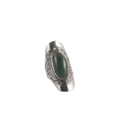 LONGUE BAGUE TOUAREG EN ARGENT ET AGATE VERTE, COLLECTION AFRIQUE, POUR FEMME