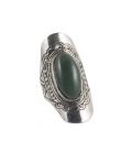 LONGUE BAGUE TOUAREG EN ARGENT ET AGATE VERTE, COLLECTION AFRIQUE, POUR FEMME