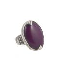 LONGUE BAGUE TOUAREG EN ARGENT ET AGATE MAUVE, COLLECTION AFRIQUE, POUR FEMME