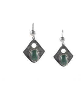 BOUCLES D'OREILLES TOUAREGS EN ARGENT ET MALACHITE, COLLECTION AFRIQUE, POUR FEMME