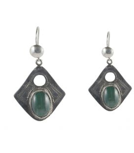 BOUCLES D'OREILLES TOUAREGS EN ARGENT ET MALACHITE, COLLECTION AFRIQUE, POUR FEMME