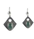 BOUCLES D'OREILLES TOUAREGS EN ARGENT ET MALACHITE, COLLECTION AFRIQUE, POUR FEMME