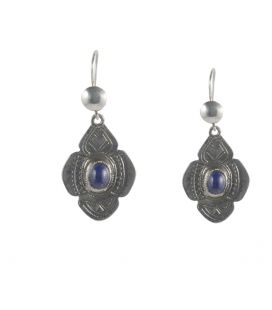 BOUCLES D'OREILLES TOUAREGS EN ARGENT ET LAPIS LAZULI, COLLECTION AFRIQUE, POUR FEMME