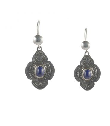 BOUCLES D'OREILLES TOUAREGS EN ARGENT ET LAPIS LAZULI, COLLECTION AFRIQUE, POUR FEMME