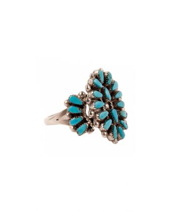 BAGUE ZUNI ""NEEDLE POINT" OVALE PAR M.DISHTA, ARGENT ET TURQUOISE "SLEEPING BEAUTY", FEMMES ET ENFANTS