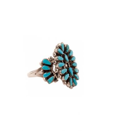 LITTLE ZUNI OVAL "NEEDLE POINT" RING BY S.LAHI, SILVER AND "SLEEPING BEAUTY" TURQUOISE, FOR WOMEN AND CHILDREN