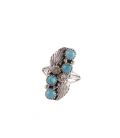 Bague Navajo, feuilles en Argent et 4 Turquoises, pour femme