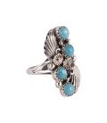 Bague Navajo, feuiles en Argent et 4 Turquoise, pour femme