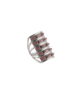 "Zuni" Needle Point Ring by Shirley Quam, Silver and Coral, for woman