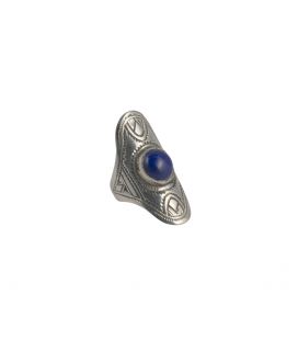 LONGUE BAGUE TOUAREG EN ARGENT GRAVE ET LAPIS LAZULI, COLLECTION AFRIQUE, POUR FEMME