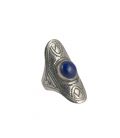 LONGUE BAGUE TOUAREG EN ARGENT GRAVE ET LAPIS LAZULI, COLLECTION AFRIQUE, POUR FEMME