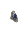 LONGUE BAGUE TOUAREG EN ARGENT GRAVE ET LAPIS LAZULI, COLLECTION AFRIQUE, POUR FEMME