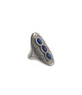 LONGUE BAGUE TOUAREG EN ARGENT GRAVE ET 3 LAPIS LAZULI, COLLECTION AFRIQUE, POUR FEMME