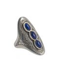 LONGUE BAGUE TOUAREG EN ARGENT GRAVE ET 3 LAPIS LAZULI, COLLECTION AFRIQUE, POUR FEMME