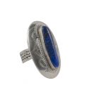 LONGUE BAGUE TOUAREG EN ARGENT GRAVE ET LAPIS LAZULI, COLLECTION AFRIQUE, POUR FEMME