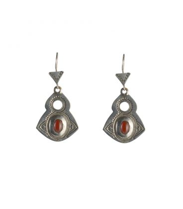 TOUAREG WOMEN EARRINGS, DESERT GODESS HEAD,SILVER AND AGATE