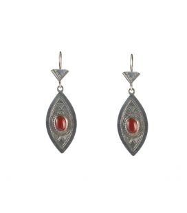 TOUAREG WOMEN EARRINGS, DESERT GODESS HEAD,SILVER AND AGATE