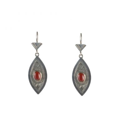TOUAREG WOMEN EARRINGS, DESERT GODESS HEAD,SILVER AND AGATE