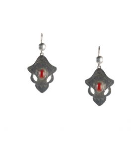 TOUAREG WOMEN EARRINGS, DESERT GODESS HEAD,SILVER AND AGATE