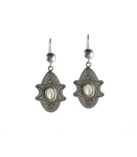 LONGUES BOUCLES D'OREILLES TOUAREGS EN ARGENT ET NACRE, COLLECTION AFRIQUE, POUR FEMME ET ENFANT 