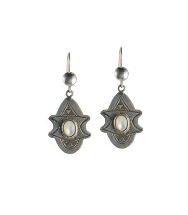 TOUAREG WOMEN EARRINGS, DESERT GODESS HEAD,SILVER AND AGATE