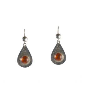 BOUCLES D'OREILLES TOUAREGS EN ARGENT ET AMBRE, COLLECTION AFRIQUE, POUR FEMME