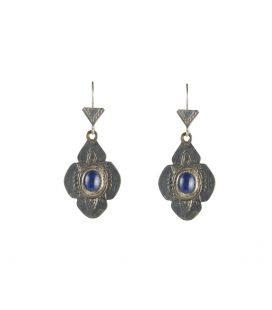 BOUCLES D'OREILLES TOUAREGS EN ARGENT ET LAPIS LAZULI, COLLECTION AFRIQUE, POUR FEMME