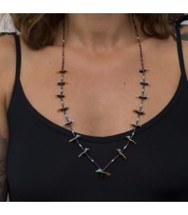 COLLIER PUEBLO 15 FETICHES "OISEAUX", PAR HECTOR GOODLUCK, PIERRES VERITABLES, POUR HOMME et FEMME 