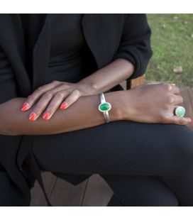 Bracelet " S-Poir" Banditas Créations, en Argent estampé et Jade, fait main, pour femme