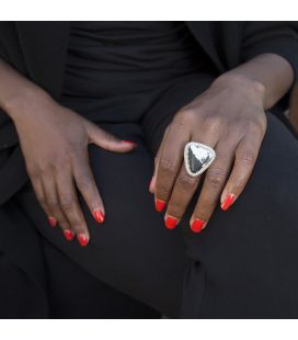 Banditas Creations Ring, Stamped Silver and White Buffalo Turquoise, for women