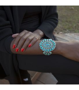 BRACELET "SOLEIL" NAVAJO TURQUOISES, pièce unique par J.PLATERO, Argent et Turquoises, pour femme 