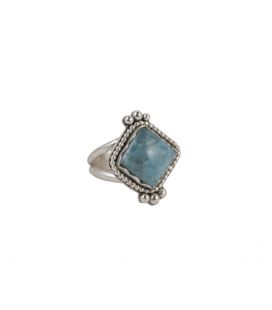 Bague Larimar losange, création origninale Banditas en Argnent 925, fait main, pour femme