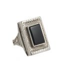 African Engraved Ring, forged Silver and Onyx, for women