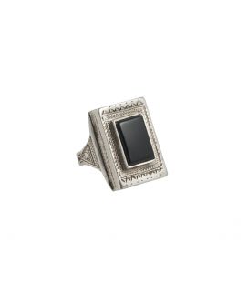 African Engraved Ring, forged Silver and Onyx, for women